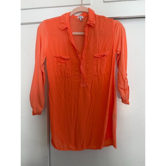 SPLENDID WOMENS 3/4 SLEEVE BLOUSE ORANGE COLLARED SHIRT SZ XS - Picture 1 of 3